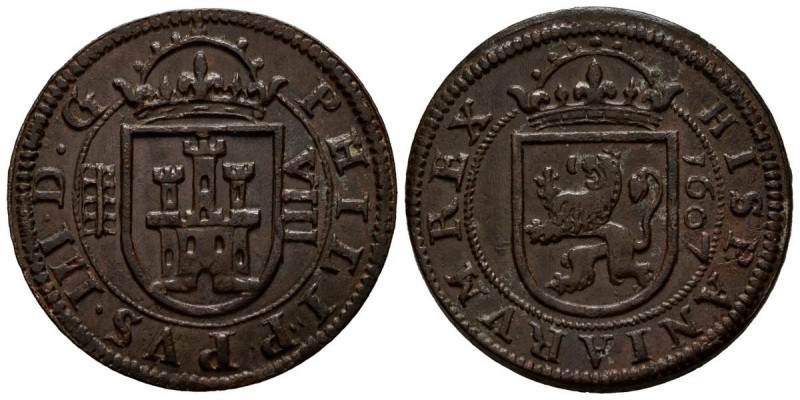 FELIPE III (1598-1621). 8 Maravedís (Ae. 5,76g/28mm). 1607. Segovia. (Cal-2019-3...