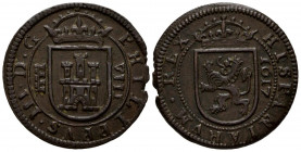 FELIPE III (1598-1621). 8 Maravedís (Ae. 6,33g/28mm). 1617. Segovia. (Cal-2019-334). EBC. Cospel faltado.