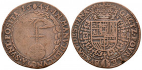 FELIPE IV (1621-1665). Jetón. (Ae. 5,56g/30mm). 1644. Amberes. (VQ-13830). Mano con globo crucífero.Tesorería incierta. MBC-/MBC.