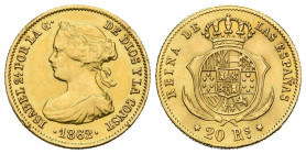 ISABEL II (1833-1868). 20 Reales. (Au. 1,60g/14mm). 1862/1. Madrid. (Cal-2019-673). EBC-. Rayitas de limpieza. Escasa.