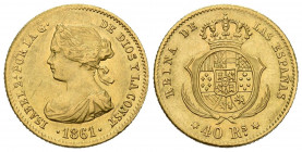 ISABEL II (1833-1868). 40 Reales. (Au. 3,27g/18mm). 1861. Madrid (Cal-2019-679). EBC-. Escasa