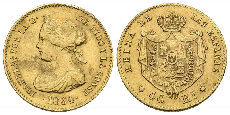 ISABEL II (1833-1868). 40 Reales. (Au. 3,34g/18mm). 1864. Sevilla (Cal-2019-687)...