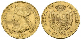 ISABEL II (1833-1868). 40 Reales. (Au. 3,34g/18mm). 1864. Sevilla (Cal-2019-687). EBC-. Rara.