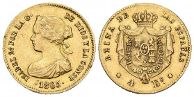 ISABEL II (1833-1868). 4 Escudos. (Au. 3,35g/18mm). 1865. Madrid. (Cal-2019-688). MBC.