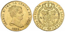 ISABEL II (1833-1868). 80 Reales. (Au. 6,73g/21mm). 1836. Barcelona PS. (Cal-2019-699). DIOS en la leyenda del anverso. EBC-. Rara.