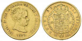 ISABEL II (1833-1868). 80 Reales. (Au. 6,72g/21mm). 1837. Madrid CR. (Cal-2019-724). MBC/MBC+. Escasa.