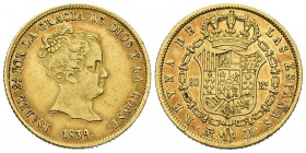 ISABEL II (1833-1868). 80 Reales. (Au. 6,75g/21mm). 1839. Madrid CL. (Cal-2019-726). EBC/EBC+. Precioso brillo original. Rara y más así.