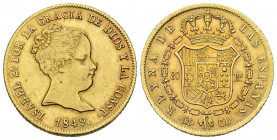 ISABEL II (1833-1868). 80 Reales. (Au. 6,72g/21mm). 1849. Madrid CL. (Cal-2019-736). EBC. Brillo original. Rara.