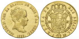 ISABEL II (1833-1868). 80 Reales. (Au. 6,72g/21mm). 1838. Sevilla RD. (Cal-2019-742). MBC/MBC+. Escasa.