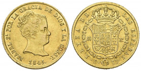 ISABEL II (1833-1868). 80 Reales. (Au. 6,73g/21mm). 1845. Sevilla RD. (Cal-2019-751). EBC. Escasa.