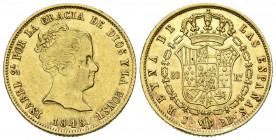 ISABEL II (1833-1868). 80 Reales. (Au. 6,83g/21mm). 1848. Sevilla RD. (Cal-2019-754). EBC/EBC+. Precioso brillo. Muy rara y más así.