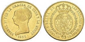 ISABEL II (1833-1868). Doblón de 100 Reales. (Au. 8,17g/22mm). 1850. Barcelona SM. (Cal-2019-755). MBC+. Rara.