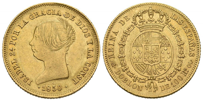 ISABEL II (1833-1868). Doblón de 100 Reales. (Au. 8,17g/22mm). 1850. Madrid CL. ...