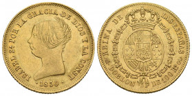 ISABEL II (1833-1868). Doblón de 100 Reales. (Au. 8,17g/22mm). 1850. Madrid CL. (Cal-2019-757). EBC.