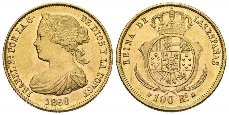 ISABEL II (1833-1868). 100 Reales. (Au. 8,38g/22mm). 1860. Sevilla. (Cal-803). S...