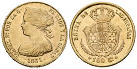 ISABEL II (1833-1868). 100 Reales. (Au. 8,35/22mm). 1861. Sevilla. (Cal-804). SC. Brillo original.