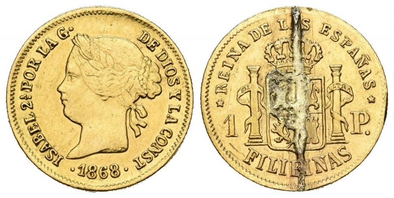 ISABEL II (1833-1868). 1 Peso. (Au. 1,69g/15mm). 1868. Manila. (Cal-2019-833). M...