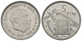ESTADO ESPAÑOL (1936-1975). 5 Pesetas. (Ni. 5,70g/23mm). 1957 *59. Madrid. (Cal-2019-99). SC.
