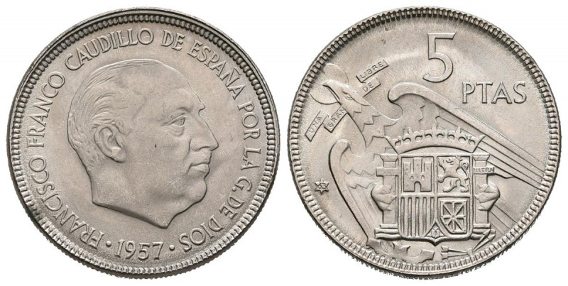 ESTADO ESPAÑOL (1936-1975). 5 Pesetas. (Ni. 5,82g/23mm). 1957 *63. Madrid. (Cal-...