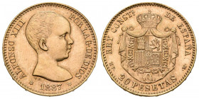 ESTADO ESPAÑOL (1936-1975). 20 Pesetas. (Au. 6,46g/21mm). 1887 *19-61. Madrid MPM. (Cal-2019-170). EBC+. Rara. Tirada de sólo 800 ejemplares