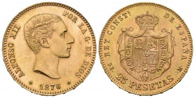 ESTADO ESPAÑOL (1936-1975). 25 Pesetas. (Au. 8,07g/24mm). 1876 *19-61. Madrid PGV. (Cal-2019-175). SC-. Muy rara. Tirada de sólo 300 ejemplares.