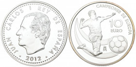 JUAN CARLOS I (1975-2014). 10 Euros. (Ar. 27,01g/40mm). 2012. Madrid. Campeones de Europa. Plata de 0,925 milésimas. PROOF.