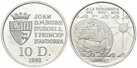 ANDORRA. 10 Diners. (Ar. 31,49g39mm). 1992. Descubrimiento del Nuevo Mundo. (Km#78). EBC+.