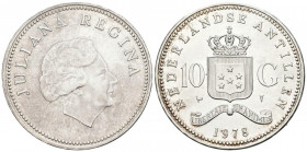 ANTILLAS HOLANDESAS. 10 Gulden. (Ar. 24,90/38mm). 1978. (Km#20). EBC-. Rayitas de limpieza.