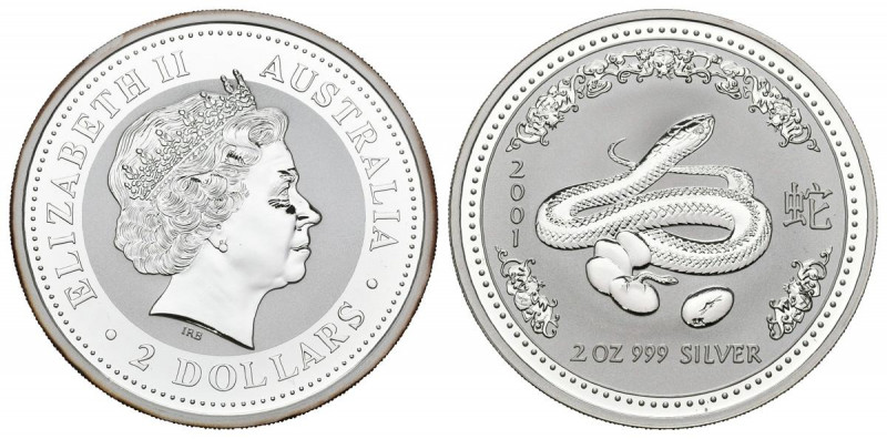 AUSTRALIA. 2 Dollars. (Ar. 62,69g/50mm). 2001. Año de la Serpiente (Km#537). Pla...