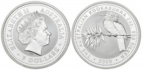 AUSTRALIA. 2 Dollars. (Ar. 62,69g/50mm). 2000. Kookaburra. (Km#417.1). Plata de 0,999 milésimas. PROOF.