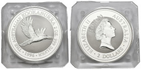 AUSTRALIA. 2 Dollars. (Ar. 62,71g/50mm). 1996. Kookaburra. (Km#290). Plata de 0,999 milésimas. PROOF.
