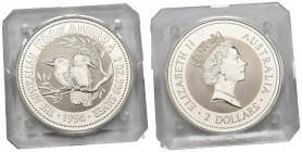 AUSTRALIA. 2 Dollars (Ar. 62,98g/50mm). 1994. Kookaburra. Plata de 0,999 milésimas. (Km#230). PROOF. Incluye cápsula original.