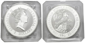 AUSTRALIA. 2 Dollars. (Ar. 62,69g/50mm). 1992. Kookaburra. (Km#227). Plata de 0,999 milésimas. PROOF.