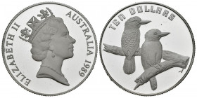 AUSTRALIA. 10 Dollars (Ar. 40.00g/34mm). 1989. Kookaburra. (Km#133-tipo Piedfort). PROOF.