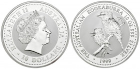 AUSTRALIA. 10 Dollars. (Ar. 312,00g/73mm). 1999. Kookaburra. Plata de 0,999 milésimas. PROOF.
