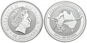 AUSTRALIA. 10 Dollars. (Ar. 312,00g/73mm). 2002. Kookaburra. Plata de 0,999 milésimas. PROOF.