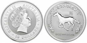 AUSTRALIA. 10 Dollars (Ar. 312,00g/73mm). 2002. Año del caballo. Plata de 0,999 milésimas. PROOF.