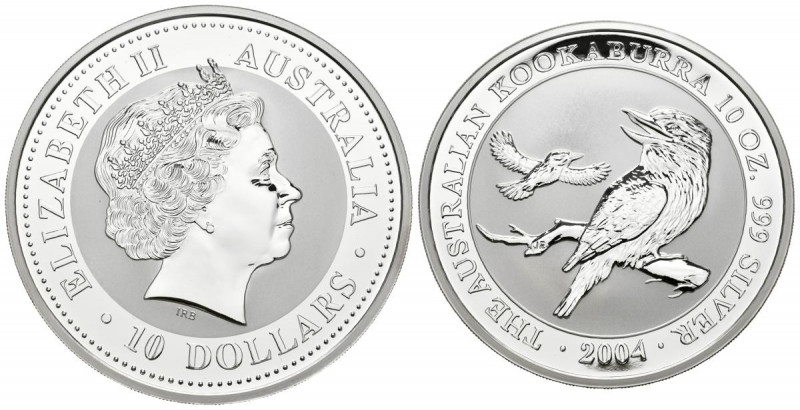 AUSTRALIA. 10 Dollars (Ar. 312,00g/73mm). 2004. Kookaburra. Plata de 0,999. PROO...