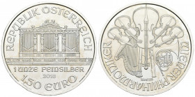 AUSTRIA. 1,50 Euro. (Ar. 31,16g/37mm). 2018. Filarmónica de Viena. (Km#3159). Plata de 0,999 milésimas. SC.