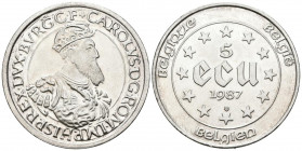 BÉLGICA. 5 Ecu (Ar. 22,76g/37mm). 1987. Carlos V. (Km#166). EBC+.