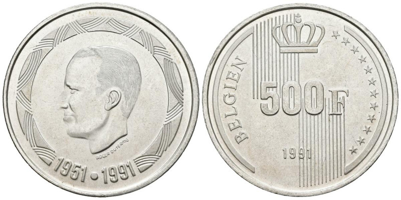 BÉLGICA. 500 Francos (Ar. 22,95g/37mm). 1991. Belgien en alemán. (Km#198). EBC+...