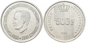 BÉLGICA. 500 Francos (Ar. 22,95g/37mm). 1991. Belgien en alemán. (Km#198). EBC+