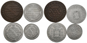 BRASIL. Conjunto de 4 monedas del siglo XVIII dos de ella de 320 Reis acuñadas en el año 1787 bajo el reinado de Dña María I (variantes corona alta y ...