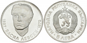 BULGARIA. 5 Leva. (Ar. 20,61g/36mm). 1973. Centenario de la muerte de Vasil Levski. (Km#82). PROOF.