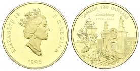 CANADA. 100 Dollars (Au-Ar. 13,36g/27mm). 1995. Louisbourg. (Km#260). Proof. Incluye certificado de autenticidad y estuche original. Composición en or...
