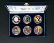 COREA DEL NORTE. Set completo compuesto por 6 monedas de plata pura coloreada de 500 Won acuñadas en 1996. Temática de fauna marina. PROOF. Incluye es...