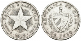CUBA. 1 Peso. (Ar. 26,53g/38mm). 1915. (Km#15.2). MBC.