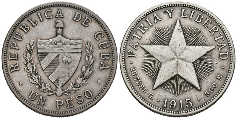 CUBA. 1 Peso. (Ar. 26,51g/38mm). 1915. (Km#15.1). MBC.