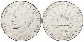 CUBA. 1 Peso (Ar. 26,74g/38mm). 1953. 100 Aniversario nacimiento de José Martí. (Km#29). MBC+