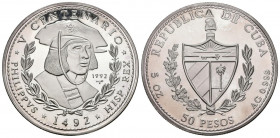 CUBA. 50 Pesos. (Ar. 155,78g/65mm). 1992. V Centenario. Rey Felipe I. (Km#358). Plata de 0,999 milésimas. SC. Muy escasa sólo 550 acuñaciones.
